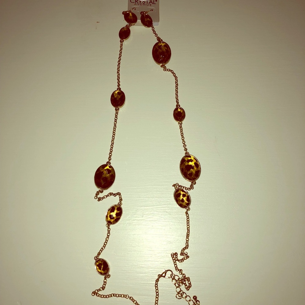 Leopard necklace and earring set